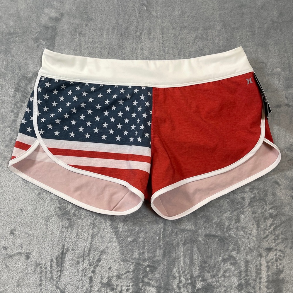 Hurley Board Shorts Womens Large Phantom Cheers American Flag Red White Blue NEW